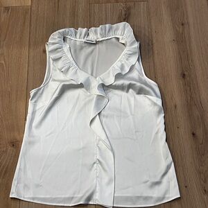 Calvin Klein Ruffle Sleeveless Blouse | Size L | White Satin